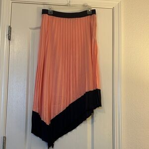 Bar III Asymmetrical Pleated Skirt in Coral and Navy